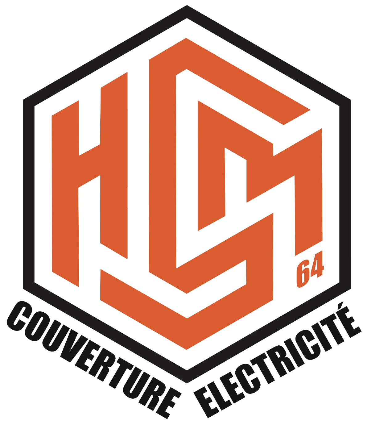 Logo représentant HSM 64 ecrit en lettre capital rouge et en dessous ecrit couverture et electricité